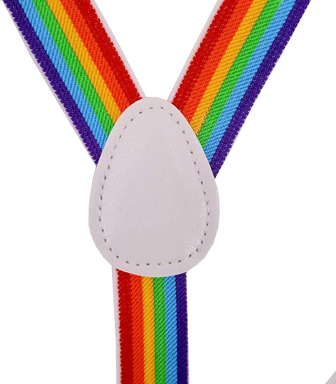 Rainbow Adjustable Elastic Y Back Style Unisex Suspender With Strong Metal Clips
