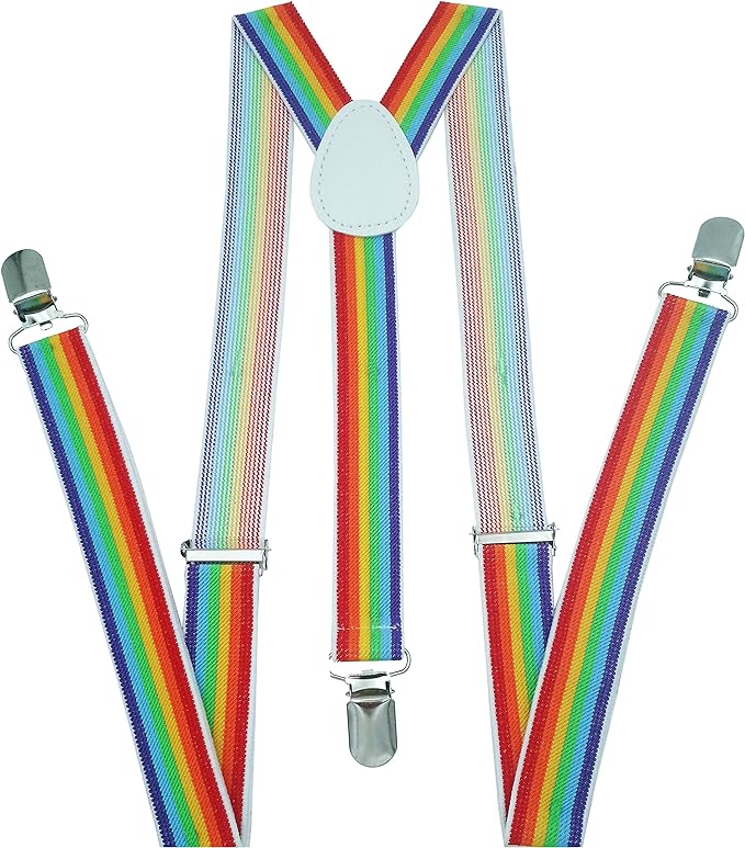 Rainbow Adjustable Elastic Y Back Style Unisex Suspender With Strong Metal Clips