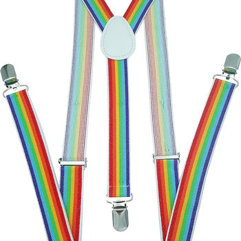 Rainbow Adjustable Elastic Y Back Style Unisex Suspender With Strong Metal Clips