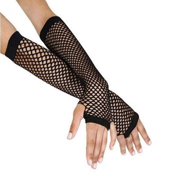Komonee Black Long Fishnet Gloves