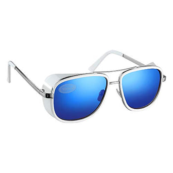 Komonee White Flight Style Goggle Frame Sunglasses UV400 Protection