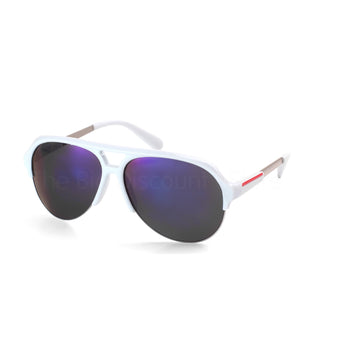 Komonee White Thick Frame Billionnaire Flight Style Sunglasses