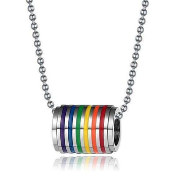 Gay Pride Rainbow Cylinder Necklace (PRP7)