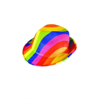 Rainbow Coloured Trilby Gangster Style Hat